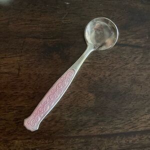 Sterling and pink enamel salt spoon